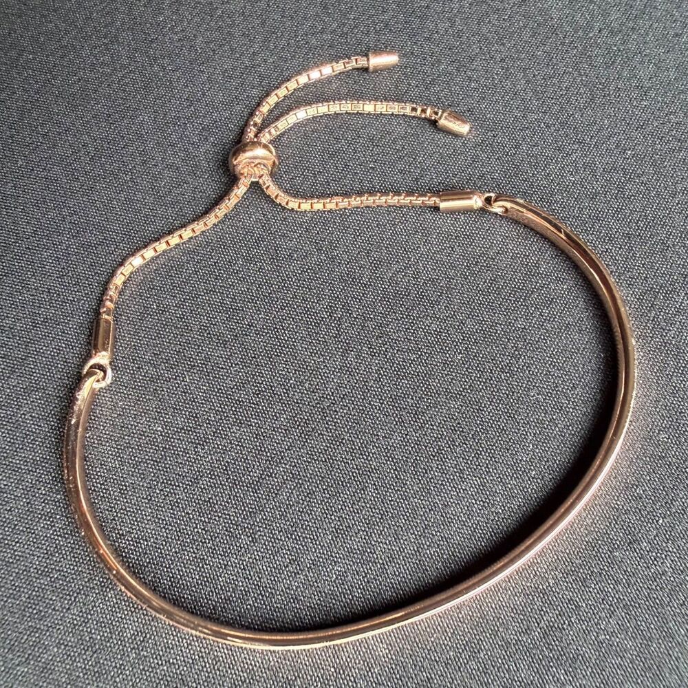 Rose Gold Over Sterling Silver Adjustable Cuff Bolo Bracelet, Box Chain, Bangle